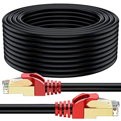 Abbildung von MutecPower 75m CAT 7 Außen Verwendung wasserdicht Direct Burial RJ45 Ethernet Netzwerkkabel SSTP 600 MHz Schwarz 75 Meter mit kabelbinder und klemmen
