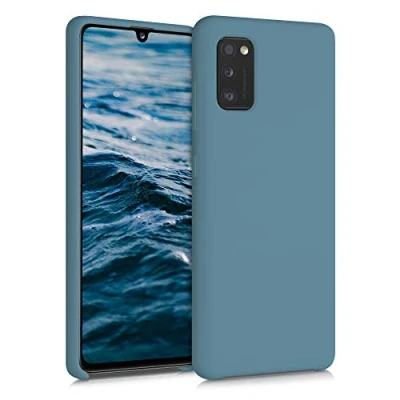 Abbildung von kwmobile Hülle kompatibel mit Samsung Galaxy A41 Silikon Handy Case Handyhülle weiche Oberfläche kabelloses Laden Arctic Night
