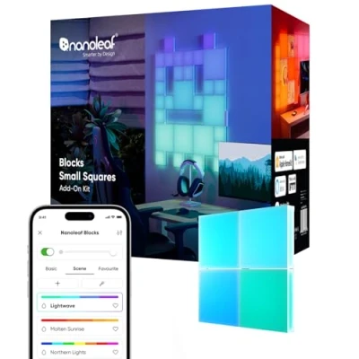Abbildung von Nanoleaf Blocks Erweiterungspack 4 Mini Quadrate (Starterpack nötig), RGBW farbwechselnde Wandlampe, einstellbare Farbtemperatur 2700K to 6500K, diffus Stimmungslampe, White