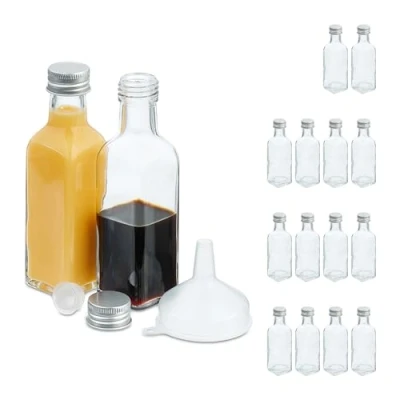 Abbildung von Relaxdays kleine Flaschen, 16er Set, 100 ml, Glasflaschen zum Befüllen, Schraubverschluss &amp; Korken, transparent/Silber