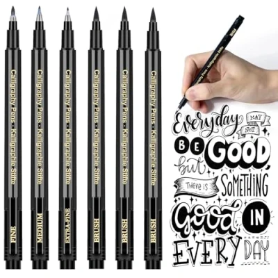 Abbildung von APOGO Kalligraphie Stift Handlettering Stifte Kaligraphiestifte set 6 Calligraphie Lettering für Übungsheft Anfänger Tagebuch Bullet Journal Zubehör,Brush Pen Schwarz