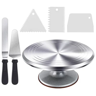 Abbildung von Tortenplatte Drehbar, Ohuhu Drehteller Torte 30 cm, Aluminiumlegierung Torten Drehbare Set mit 2 Winkelpaletten und 3 Teigschaber, Tolles Geschenk zum Frauen