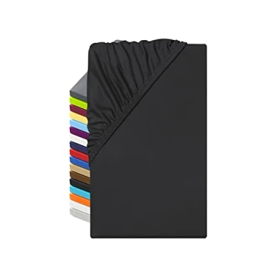 Abbildung von npluseins Microfaser Spannbettlaken atmungsaktiv und Allergiker geeignet 1519.2192, 200 x 220 cm, schwarz