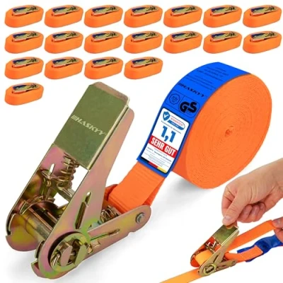Abbildung von HASKYY Spanngurte mit Ratsche 10er Set, Zurrgurte Ratschengurte 5m*27mm Befestigungsriemen 400 800 daN orange