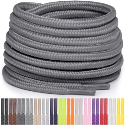 Abbildung von Miscly Schnürsenkel Rund Reißfest für Sportschuhe, Sneaker und Stiefel, Ø 4 mm (114 cm, Grau)