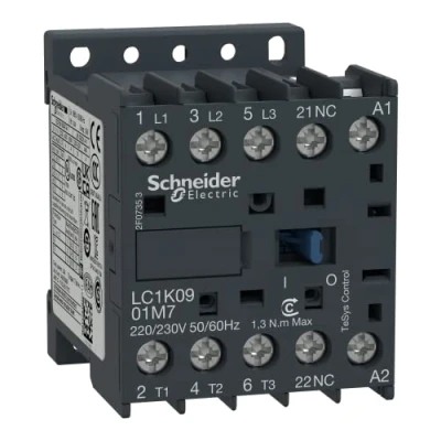 Abbildung von Schneider Electric TeSys Leistungsschütz 3P, +1Ö, 4 kW, 9 A, 400V, AC3, Spule 230 V AC, LC1K0901P7
