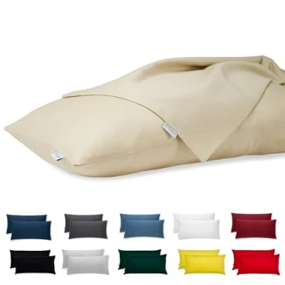 Abbildung von Kissenbezug 50x80 Baumwolle Premium Satin 2er Set Kissenhülle Deko für Kissen Bett/Sofa Stoff Superweicher Resistent Hypoallergen Anti Milben Kopfkissenbezug mit Verdecktem Zip Voll Waschbar