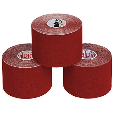 Abbildung von ALPIDEX Kinesiologie Tape 1/3/ 6/12 Rollen Viele Farben 5 m x cm Anwendungsbroschüre Elastisch Wasserfest Hautfreundlich Physio Muskel Set, Farbe:rot, Menge:3