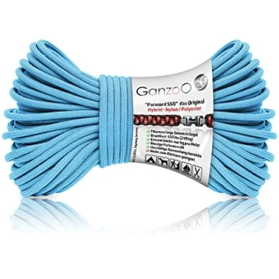 Abbildung von Ganzoo Paracord 550 Seil / 4mm Nylon/Polyester/Typ Hybrid/Armband Hunde Leine/Hunde Halsband 250Kg. Bruchlast/Outdoor Rope/Camping Schnur/Allzweckseil 30 Meter/Hell Blau