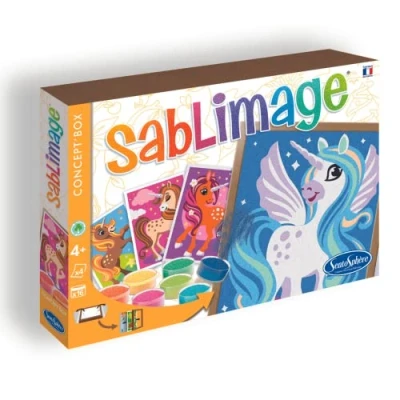Abbildung von Sentosphère 3908812 Sanduhr Sandbilder Kreativset für Kinder, Motiv Einhörner, Orange