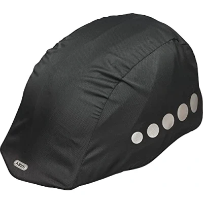 Abbildung von ABUS Regenkappe für Helme Regenschutz mit dekorativen Reflektoren und Gummizug wasserabweisend Schwarz