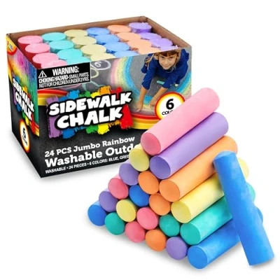 Abbildung von JOYIN 24 Stück Waschbare Straßenkreide Set Ungiftige Jumbo Kreide für Schulen, Kunstspiel im Freien, Malen auf Tafel, Tafel und Spielplatz