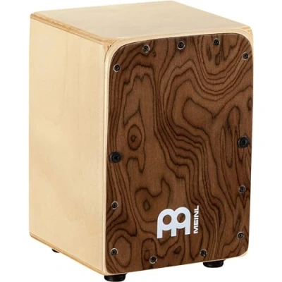 Abbildung von Meinl Percussion Mini Cajon Trommelkiste Geschenkidee für Musizierende Deko Geschenk Kinder und Erwachsene Schlagfläche Burl Wood (MC1BW)