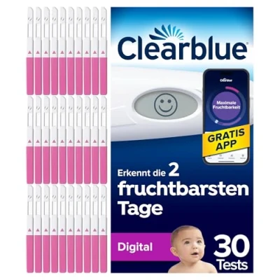 Abbildung von Clearblue Kinderwunsch Ovulationstest Kit Digital, 30 Tests + 1 digitale Testhalterung, Fruchtbarkeitstest für Frauen / Eisprung, nachweislich schneller schwanger werden