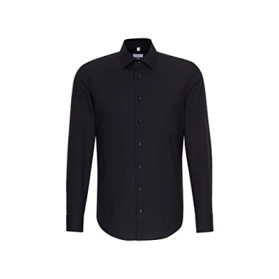 Abbildung von Seidensticker Herren Business Hemd Slim Fit Bügelfrei Kent Langarm Shirt, Schwarz, 40 EU