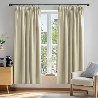 Abbildung von Deconovo Gardinen Blickdichte Verdunkelungsvorhang Thermogardine Vorhang Thermovorhang Kälteschutz Thermo gegen Kälte Hitzeschutz, 213x107 cm(HöhexBreite), Beige, 2er Set