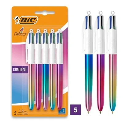 Abbildung von BIC 4 Farben Kugelschreiber Set Colours Gradient, 5er Pack in Metallic Farbverlauf, nachfüllbar, Ideal für das Büro, Home Office oder die Schule