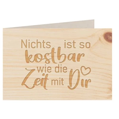 Abbildung von myZirbe Holzkarte KOSTBARE ZEIT MIT DIR Besondere Grußkarte, Liebeskarte, Jahrestags Karte, Freundschafts Postkarte, Geschenkkarte, Klappkarte, Einladung handmade Österreich, Holzart:Zirbe