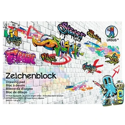 Abbildung von Ursus 4864000 Zeichenblock Street Art, hochweiß, DIN A3, 30 Blatt, 120 g/qm, holz und chlorfrei, aus extra strakem Schulzeichenpapier, ideal für die Schule oder in der Freizeit