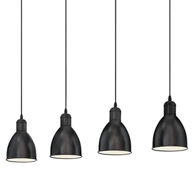 Abbildung von EGLO Pendellampe Priddy, 4 flammige Vintage Pendelleuchte im Industrial Design, Retro Hängelampe aus Stahl, Farbe: Schwarz, weiß, Fassung: E27