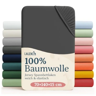 Abbildung von Laleni Jersey Spannbettlaken 70x140 cm Babybett Oeko TEX zertifiziertes Bettlaken Kinderbett Kinderbettwäsche aus 100% Baumwolle Baby in Anthrazit