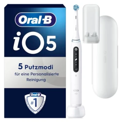 Abbildung von Oral B iO Series 5 Elektrische Zahnbürste/Electric Toothbrush, Magnet Technologie, Putzmodi für Zahnpflege, LED Anzeige &amp; Reiseetui, Designed by Braun, quite white