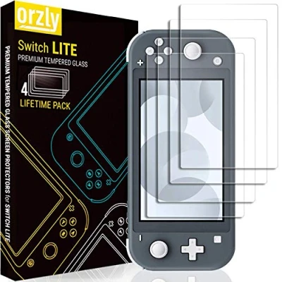Abbildung von Nintendo Switch Lite Displayschutzfolie Glas (4 Stück), Orzly Panzerglas Schutzfolie für (2019)