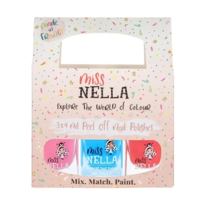 Abbildung von Miss Nella Girl Power Nagellack, abziehbar, geruchsfrei, auf Wasserbasis und sicher für Kinder, Rosa, Blau Dunkelrosa, 3 Stück