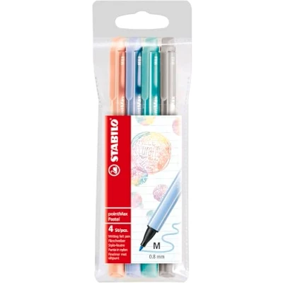 Abbildung von Filzschreiber STABILO pointMax 4er Pack Pastellfarben kobaltblau hell, eisgrün, hellrosa, hellgrau