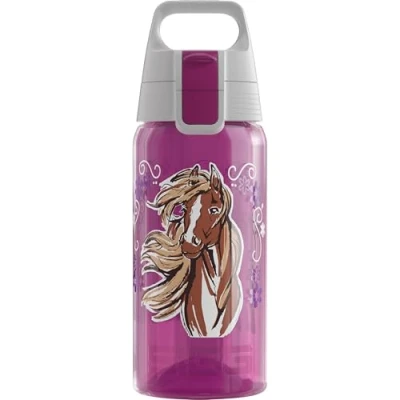 Abbildung von SIGG Trinkflasche Kinder Viva One Horse &amp; Flower Für Kohlensäurehaltige Getränke Geeignet Auslaufsicher Spülmaschinenfest BPA frei Sport Schule Pink mit Pferden Blumen 0,5L
