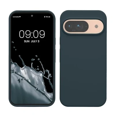 Abbildung von kwmobile Hülle kompatibel mit Google Pixel 9 / Pro Silikon Handy Case Handyhülle weiche Oberfläche kabelloses Laden Dunkler Schiefer