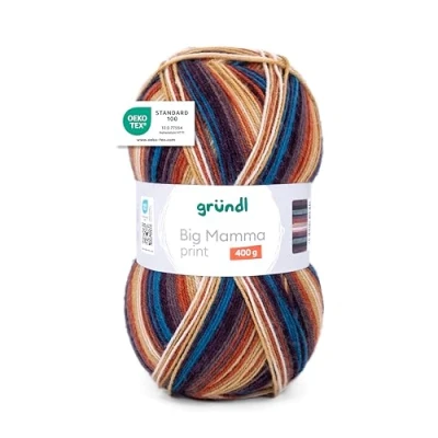 Abbildung von Gründl Wolle Big Mamma Print XXL zum Stricken mit Farbverlauf Weich und hautfreundlich 100% Polyacryl 1 Knäuel 400 g / 1040 m Nadelstärke 3,5 4,5 tinte kupfer mauve beige weiß