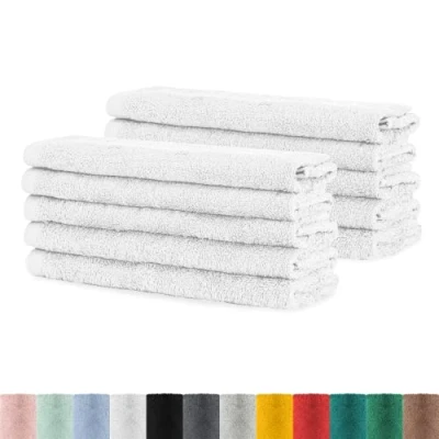 Abbildung von BaSaTex Handtuch Set für Gäste 10er Pack Frottee Handtücher mit Aufhängeschlaufe aus weicher Baumwolle in 30x50cm Waschtücher Öko Tex Standard 100 Zertifiziert Weiß