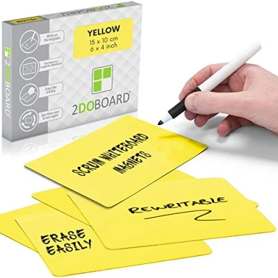 Abbildung von 2DOBOARD Beschreibbare Magnete 15 x 10 cm für Kanban Board oder Scrum Tafel 25 Stück Gelb Karten Whiteboard zum beschriften Magnetic Notes (Gelb)