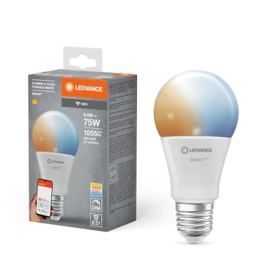 Abbildung von LEDVANCE Smarte LED Lampe mit WiFi Technologie, Sockel E27, Dimmbar, Lichtfarbe änderbar (2700 6500K), ersetzt Glühlampen 75 W, SMART+ Classic Tunable White, 1er Pack