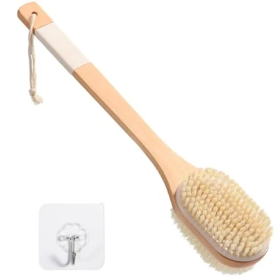 Abbildung von Blendura Rückenbürste Dusche mit Langem Stiel, Nass und Trockenkörperbürste Duschbürste Rückenschrubber Massagebürste, 43 cm Langer Holzgriff