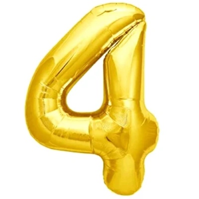 Abbildung von Luftballon 4. Geburtstag Zahl 4 Goldene XXL Riesen Folienballon 100cm Geburtstagsdeko Ballon Deko zum Geburtstag. Fliegt mit Helium.
