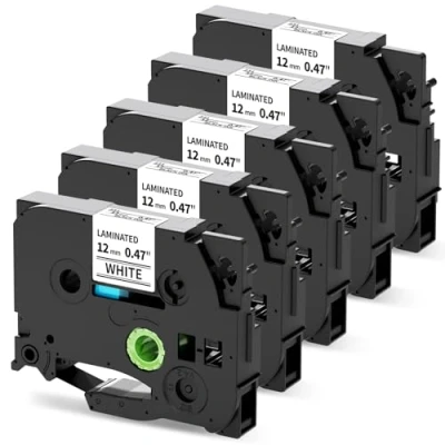 Abbildung von 5x MarkField Kompatibel mit Brother P touch Bänder TZe 231 TZ 12mm 0.47 Weiß Schriftband für Ptouch PT 1000 1010 1280 H101C H100LB/R H105 H107B H110 H200 E110 D200 D400 Cube, Schwarz auf