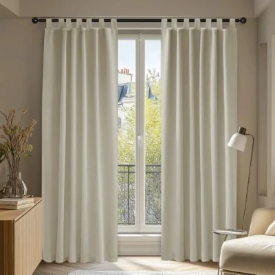 Abbildung von Deconovo Verdunkelungsvorhang Schlaufen Gardinen Wohnzimmer Vorhang Blickdicht Thermo gegen Kälte, 175x140 cm(HöhexBreite), Creme, 2er Set