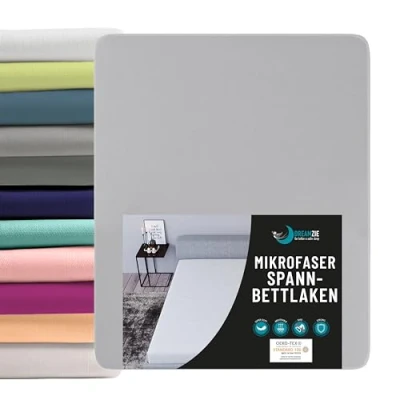 Abbildung von Dreamzie Spannbettlaken 180x200cm Mikrofaser Oeko TEX Zertifiziert 100% Polyester Spannbetttuch 180x200 Zinngrau