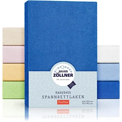 Abbildung von Julius Zöllner Frottee Spannbettlaken für Baby &amp; Kinderbett, 60x120cm bis 70x140cm, STANDARD 100 by OEKO TEX, blau, 1 Stück (1er Pack)