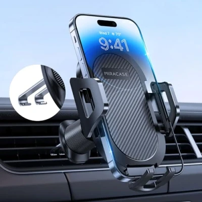 Abbildung von Miracase Handyhalterung Auto【2023 Neuester Doppelhaken】 Universal Handyhalter Auto Lüftung,360 Grad Drehung KFZ für iPhone 15/14/13/12 Pro Max Plus/Samsung und 4 7 Zoll Smartphone