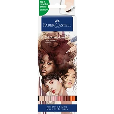 Abbildung von FABER CASTELL 164523 Goldfaber Aqua Dual Marker, Portrait, mit Pinselspitze und Fineliner Spitze, 6er Etui