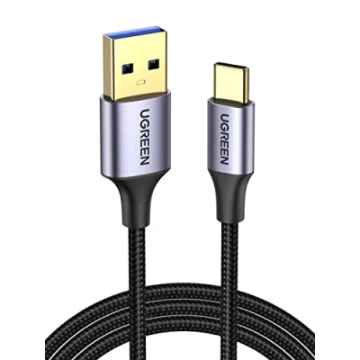 Abbildung von UGREEN USB C Ladekabel QC 3.0 Kabel 5Gbps Nylon auf kompatibel mit Galaxy S23 S22 S21 S10 A73 A72 A523 P30 Lite Redmi 10, Note 9 Pixel 7 iPhone 15 Pro(1m)