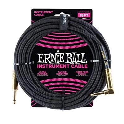 Abbildung von Ernie Ball Instrumentenkabel geflochten, gerade/gewinkelt, 5,49 m, Schwarz