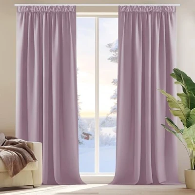 Abbildung von Deconovo Blickdichte Gardinen Verdunkelungsvorhänge mit Kräuselband Schlafzimmer Kälteschutz, 175x140cm(HöhexBreite), Hellpink, 2er Set
