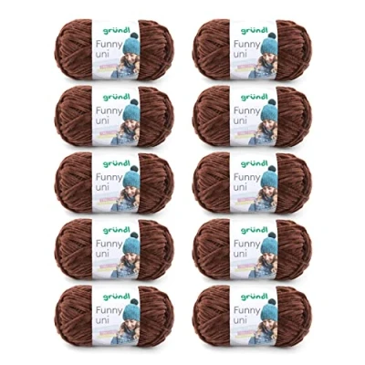 Abbildung von Gründl Wolle Funny uni weiche Chenille zum Häkeln Chenillegarn aus 100 % Polyester, 10 Knäuel (100 g/ 120 m, Nadelstärke: 5 6) Braun