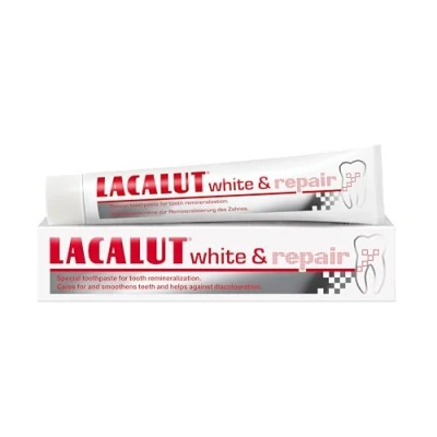 Abbildung von LACALUT WHITE &amp; REPAIR ZAHNCREME, 75ml Zahnpasta zum Aufhellen der Zähne, Straffung und Festigung des Zahnfleischs, Zahncreme für weiße 1 x
