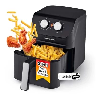 Abbildung von GOURMETmaxx Heißluftfritteuse 4 L Airfryer mit Timerfunktion &amp; Edelstahl Heizelement praktisches Vorheizen Warmhalten geruchsarm, energiesparend nahezu ohne Öl 1400 W