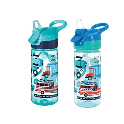 Abbildung von Nuby optimal Quench Trinkflasche, kein Auslaufen, Aktiver Schnabelbecher für Kleinkinder, 540 ml,Tragegriff, freier Durchfluss, spülmaschinen und geeignet Becher ab 18 Monaten (Traffic, 2 Stück)